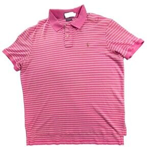 Polo Ralph Lauren Shirt Mens Extra Large Pink Striped Pima Soft Touch Golf XL